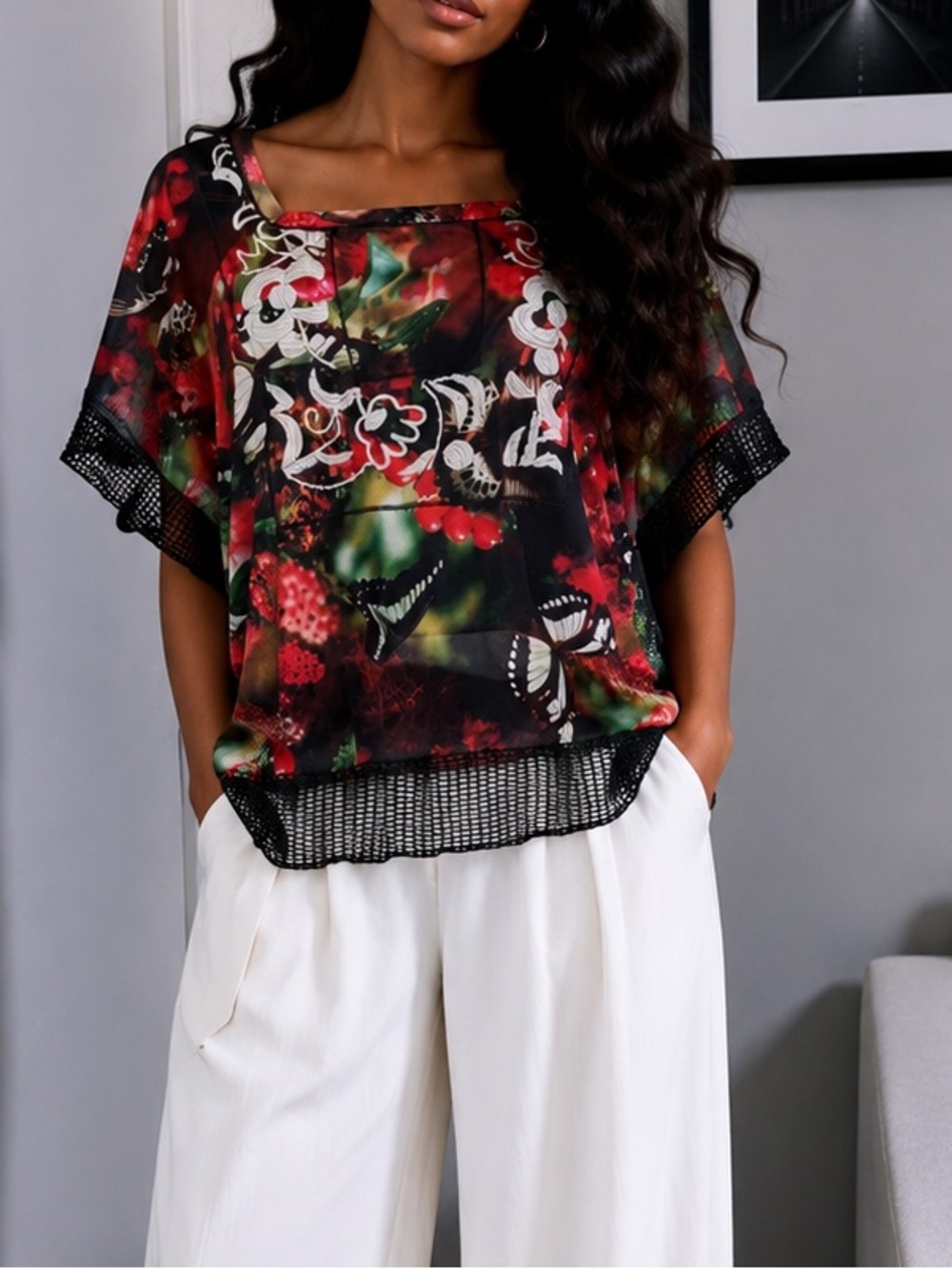 JEAN PAUL GAULTIER multi print SQUARE NECK TOP size XL